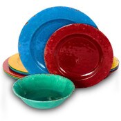 Wholesale - 12pc LG MAUNA 4-ASST COLOR CRACKLE LOOK DECAL MELAMINE DINNERWARE SET C/P 1, UPC: 085081395375